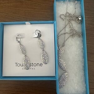 Crystal Silver Pavé Drop Necklace and Earrings Set - Silver